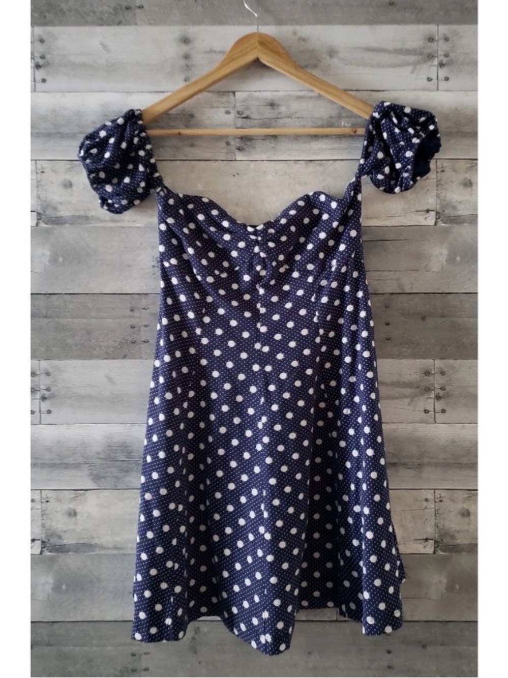 Kimchi Blue Navy Blue Polka Dot Off-Shoulder Dress